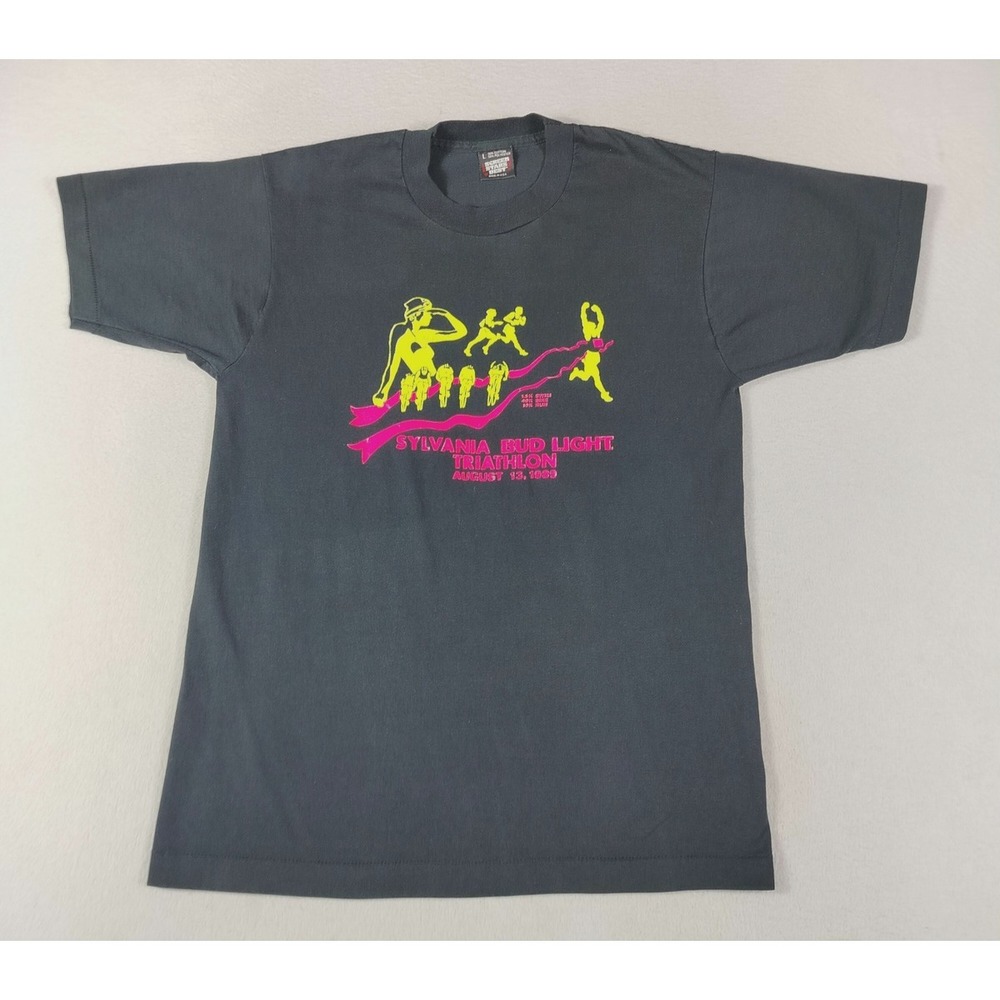 Screen Stars Best T-Shirt Mens Large Black Vintage 1989 Bud Light Triathlon Tee